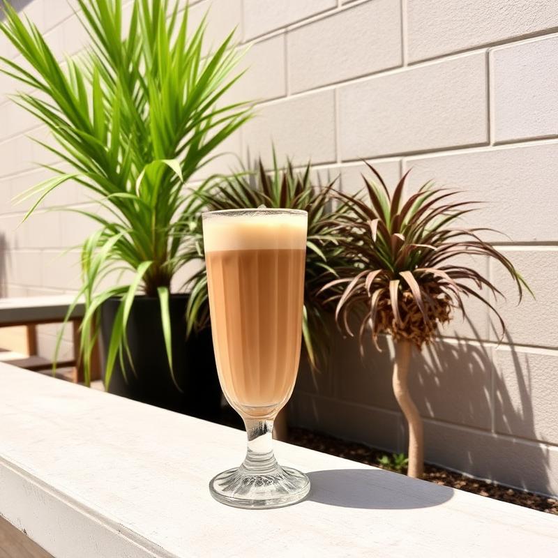 Iced latte on outdoor bench